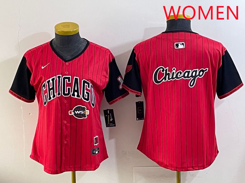 Women Chicago White Sox Blank Red Stripe Joint Name Nike 2025 MLB Jersey style 18->women mlb jersey->Women Jersey